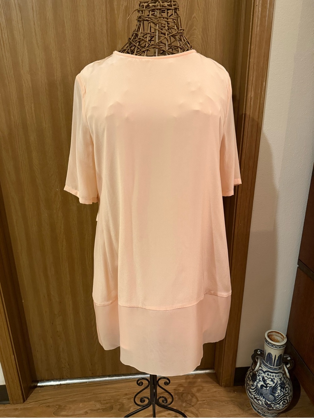 Queen Nana XL Blush Pink Chiffon Shift Dress Sheer Hem Belted Boho